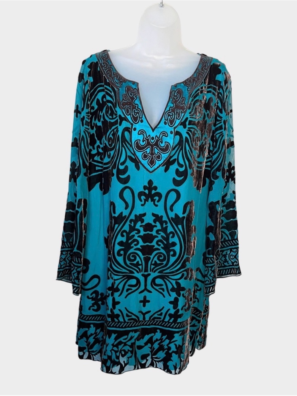 HALE BOB Teal Brown Velvet Burnout
Silk Blend Tunic Dress - Picture 4 of 8